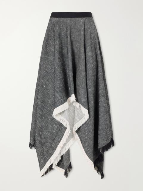 KALLMEYER Frayed Asymmetric Tweed Midi Skirt