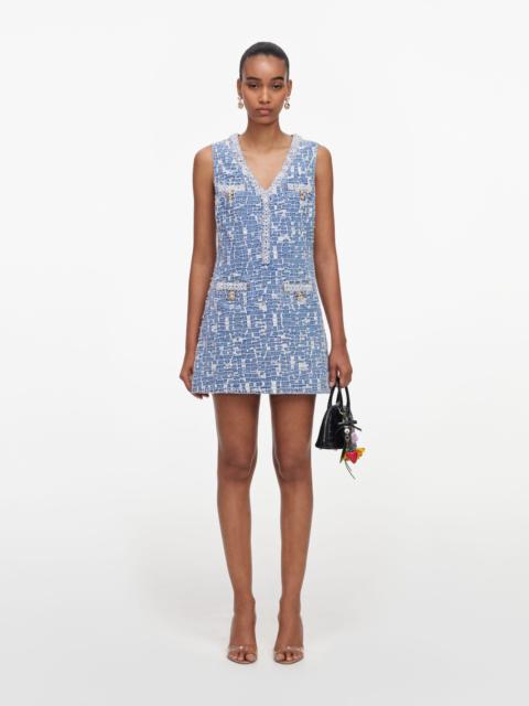 self-portrait Blue Textured Denim Mini Dress