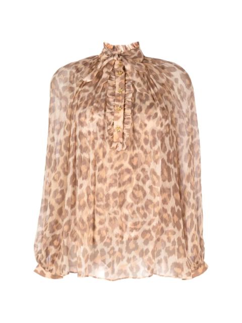 leopard-pattern pussy-bow blouse
