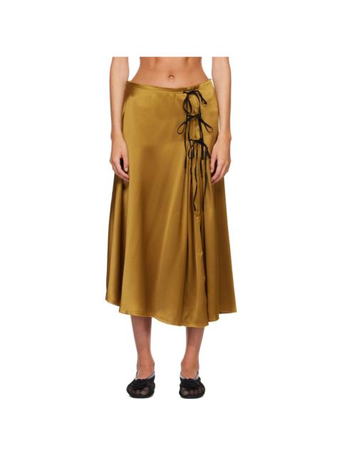 GANNI Khaki Satin Midi Skirt
