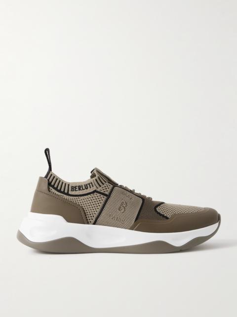 Berluti Shadow Rubber and Leather-Trimmed and Coated Stretch-Knit Sneakers