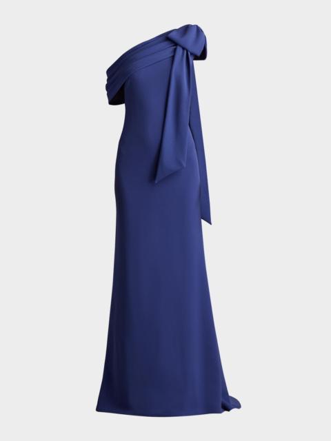 TADASHI SHOJI Cassia Colorblock Bow-Shoulder Crepe Gown