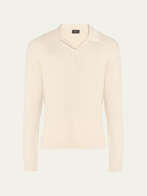 Men's Ribbed Herringbone Cotton Polo Sweater
