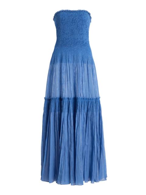 ULLA JOHNSON Nora Strapless Cotton-Blend Maxi Dress light blue