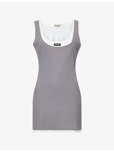 Miu Miu Logo-Patch Layered Jersey Mini Dress
