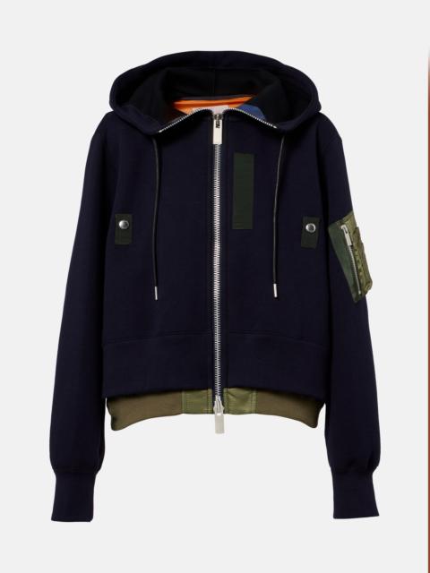 sacai Paneled cotton-blend zip-up hoodie