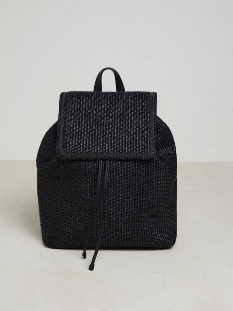 Brunello Cucinelli Techno raffia backpack with shiny contour