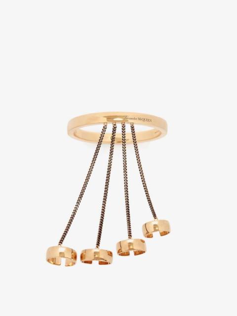 Alexander McQueen Four Ring Hand Jewel Piece in Antique Gold