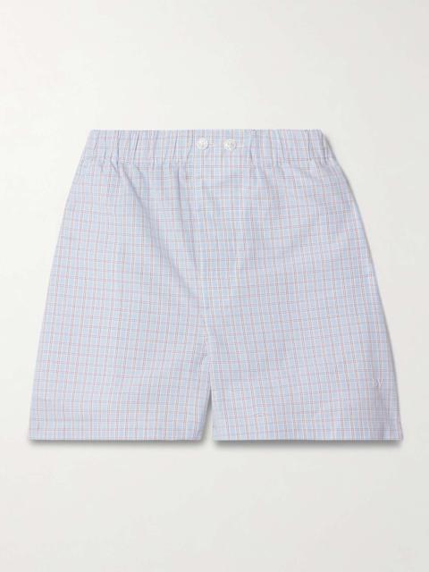 Checked cotton and linen-blend shorts
