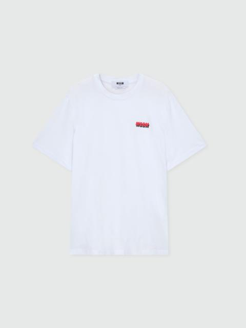 MSGM White short-sleeve cotton jersey T-shirt with chest print