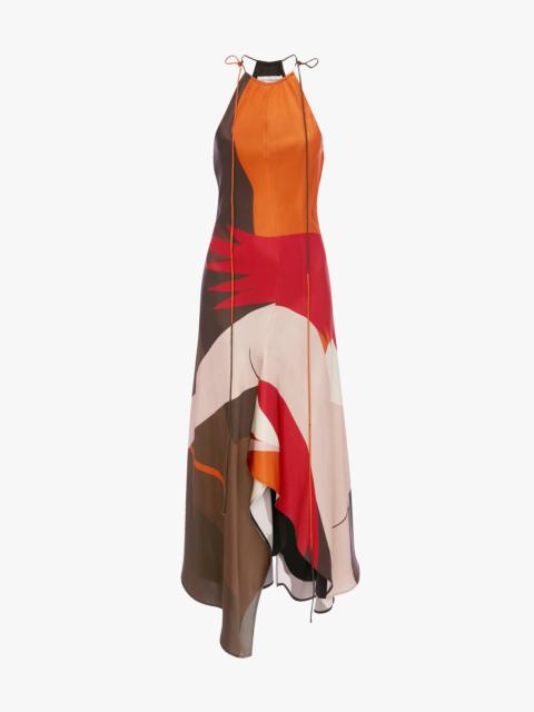 Victoria Beckham Halter Neck Midi Dress In Abstract Dark Earth