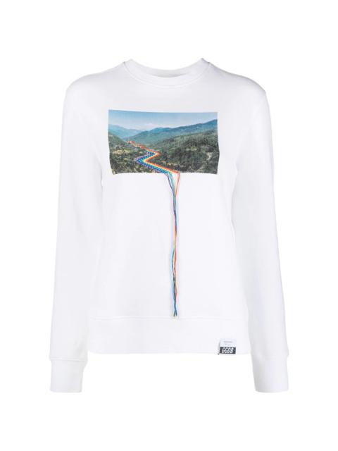 long-sleeved photograph-print T-shirt