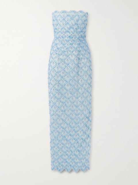 CLIO PEPPIATT Ariel Strapless Scalloped Embellished Satin Gown