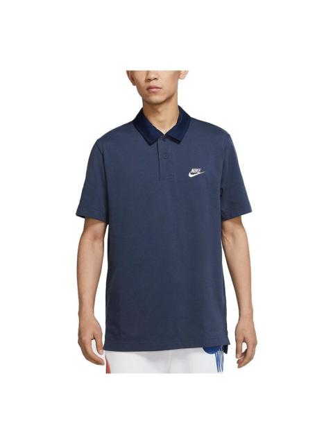Nike Men's Nike Sportswear Athleisure Casual Sports Rugby Short Sleeve Lapel Navy Blue Polo Shirt DD4713-
