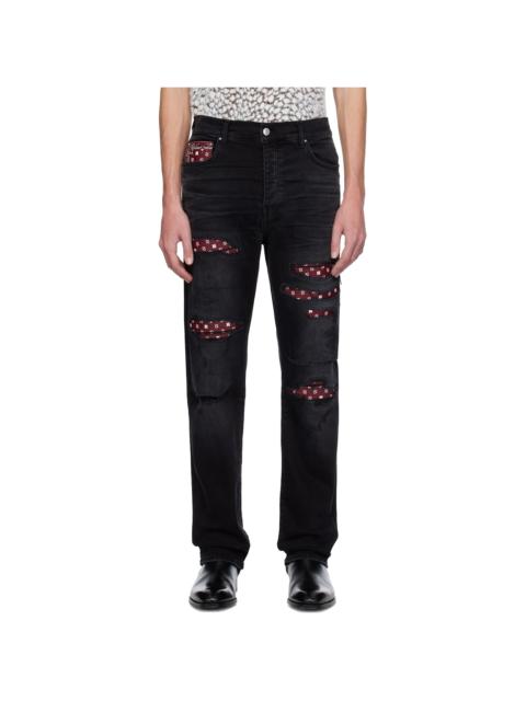 AMIRI Black Leather Bandana Repaired Slim Jeans