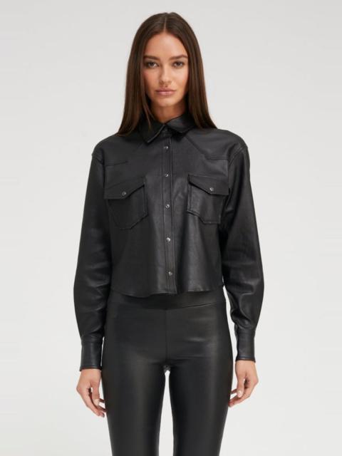 SPRWMN BLACK LEATHER CROPPED WESTERN BUTTON DOWN