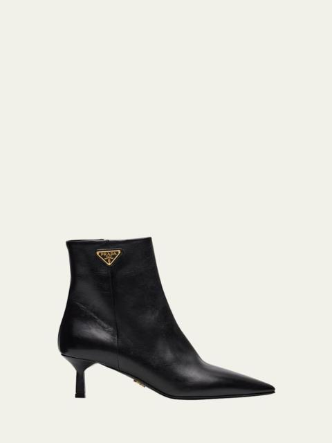 Prada Triangle Logo Leather Kitten-Heel Booties