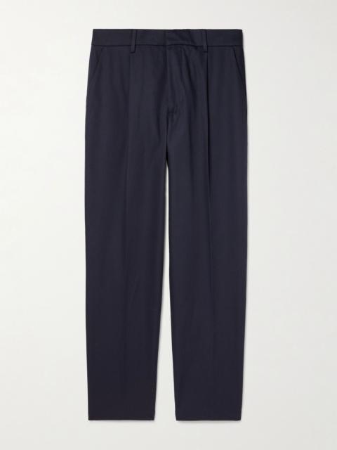 BARENA Straight-Leg Pleated Cotton-Gabardine Trousers Navy