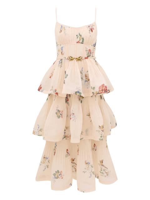 Zimmermann PLEATED TIERED MIDI DRESS
