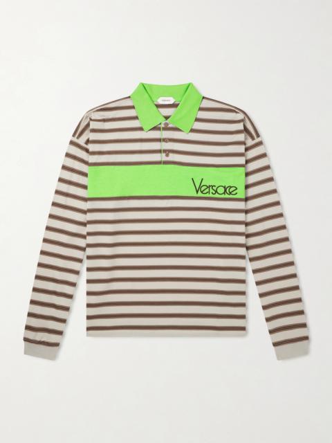 VERSACE Polo Striped Cotton Jersey Polo Shirt