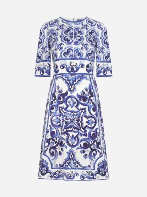 Dolce & Gabbana Majolica-print charmeuse midi dress