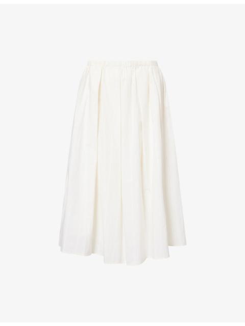 Theory Striped Slip-Pocket Cotton Midi Skirt