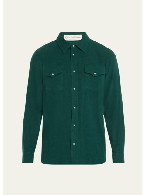 God’s True Cashmere Men's Cashmere Gauze Shirt with Emerald Snaps