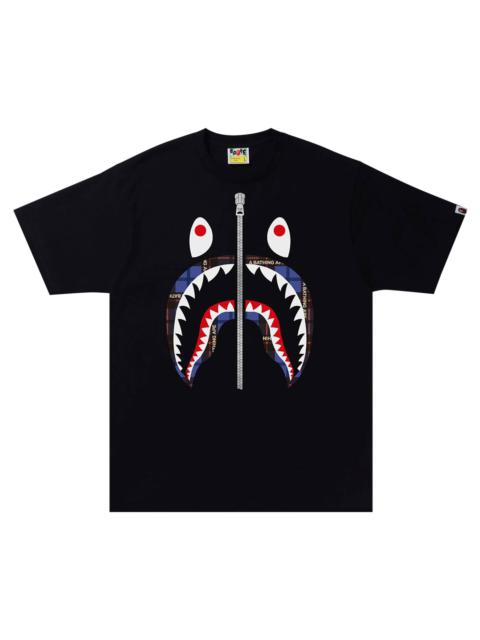 BAPE Logo Check Shark Tee 'Black/Blue'