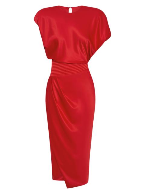 ZHIVAGO Women's Bond Satin Pleated Asymmetric Midi-Dress - Cherry