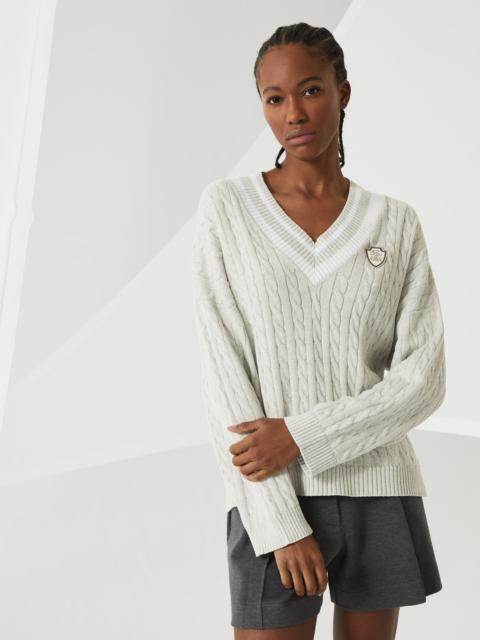 Brunello Cucinelli Cotton cable sweater with logo