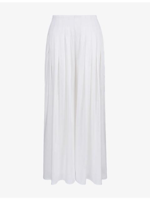 House of CB Alina Pleated Wide-Leg Sateen Trousers