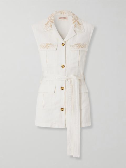 EMPORIO SIRENUSE Daria Embroidered Linen-blend Vest