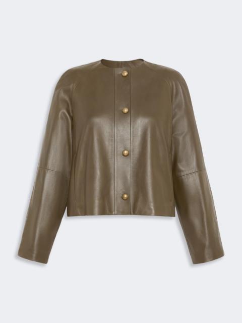 Max Mara BOUQUET Nappa leather crew-neck jacket - KAKI