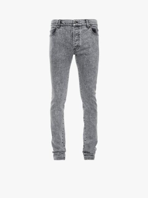 Slim gray cotton jeans with Balmain monogram
