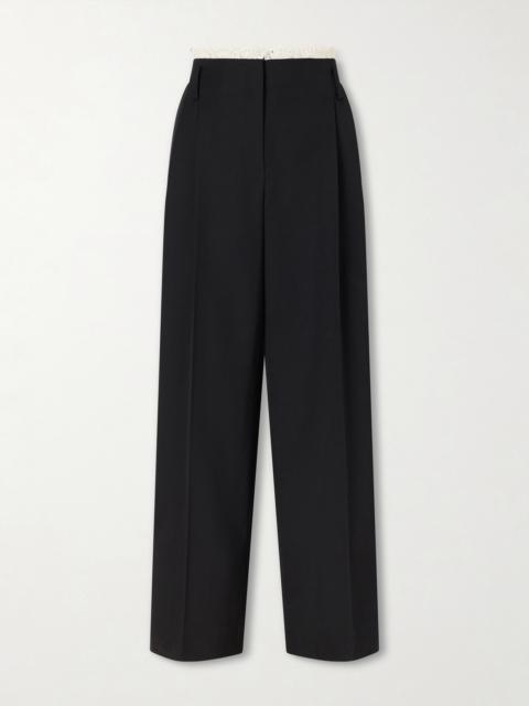 MAGDA BUTRYM Pleated Lace-trimmed Wool Wide-leg Pants