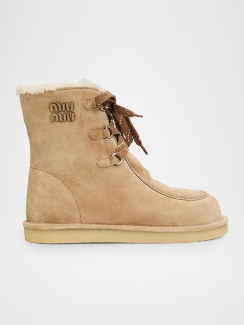 Miu Miu Suede Shearling-Lined Ankle Boots