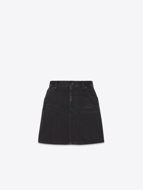 SAINT LAURENT mini skirt in lightly coated black stretch denim