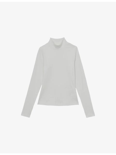 REISS Polly Ribbed Stretch-Cotton Top