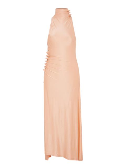 rabanne Button-Embellished Stretch-Satin Halter Dress pink
