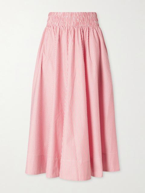 SUZIE KONDI Kyria Shirred Striped Cotton-poplin Midi Skirt
