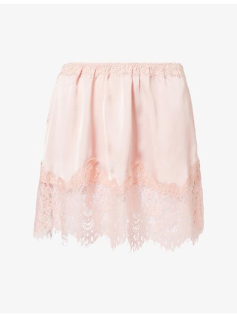 FREE PEOPLE Lace-Trim Satin Mini Skirt