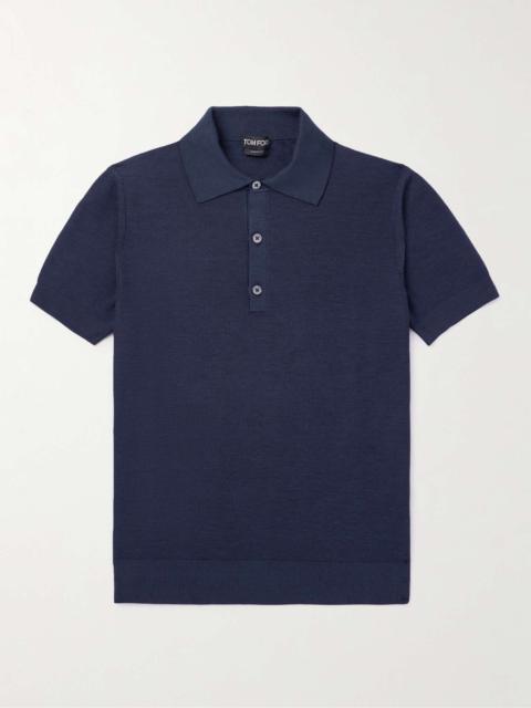 Slim-Fit Honeycomb-Knit Silk-Blend Polo Shirt