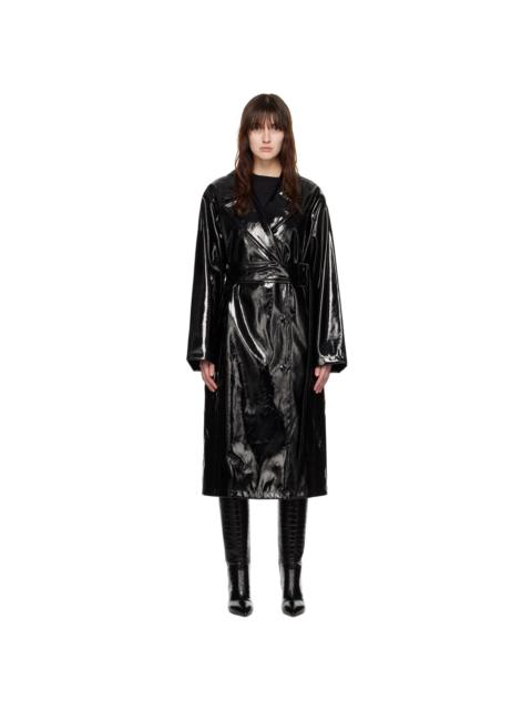 Black Henriette Faux-Leather Trench Coat