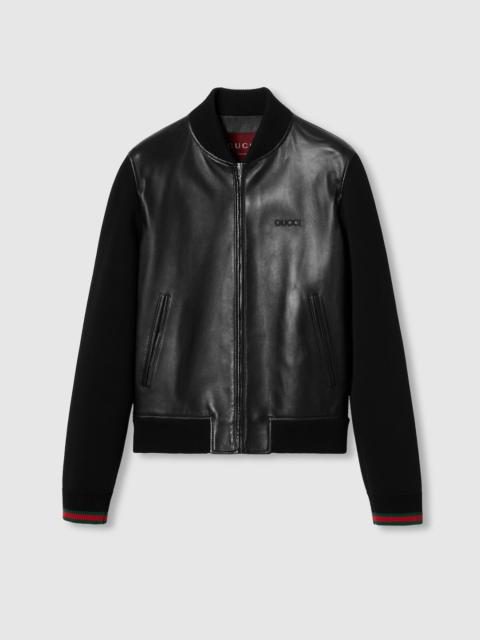 GUCCI Nappa leather and knit bomber jacket