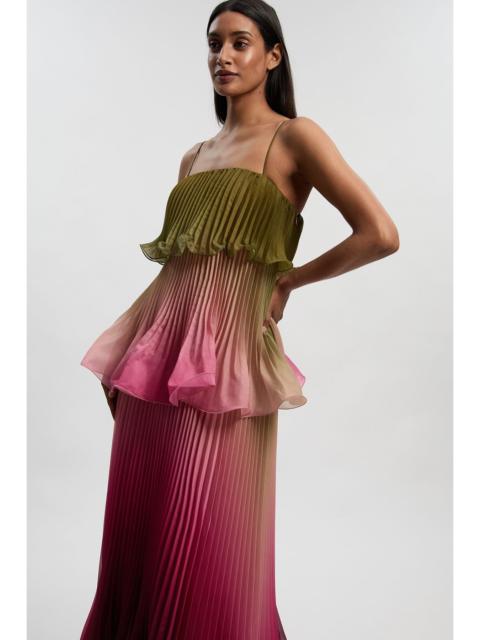 KAREN MILLEN Pleated Slub Organdie Peplum Woven Maxi Dress