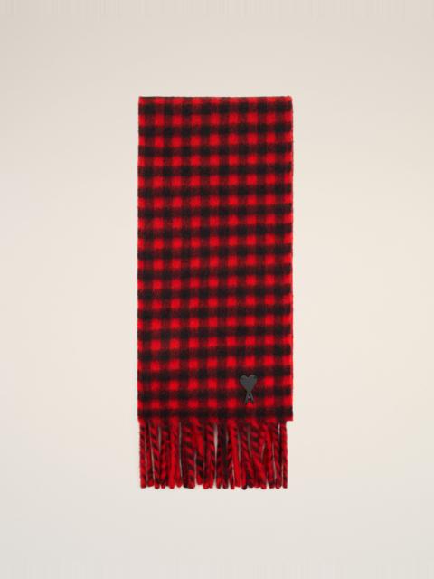 AMI Paris RED CHECKERED WOOL SCARF WITH AMI DE COEUR