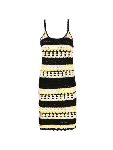 striped open-knit minidress