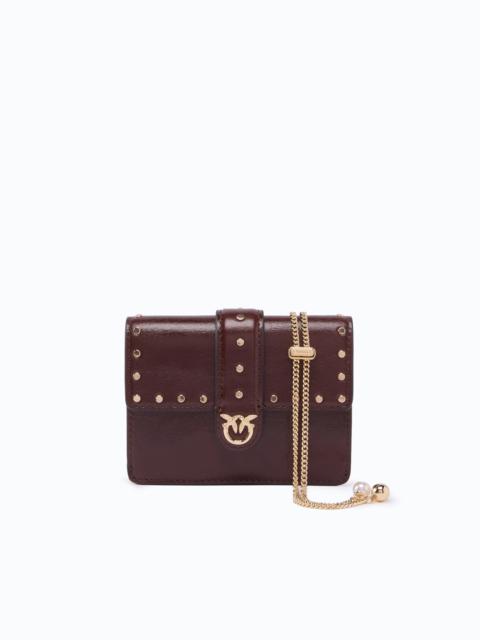 PINKO LOVE POCKET CARD HOLDER IN LEATHER WITH CHAIN SHOULDER STRAP