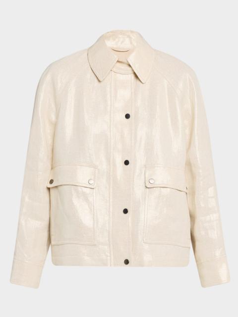 Brunello Cucinelli Shiny Bull Linen Straight-Leg Ankle Trousers