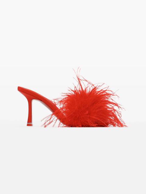 Alexander Wang LULU 85 FEATHER SLIDE SANDAL IN SATIN